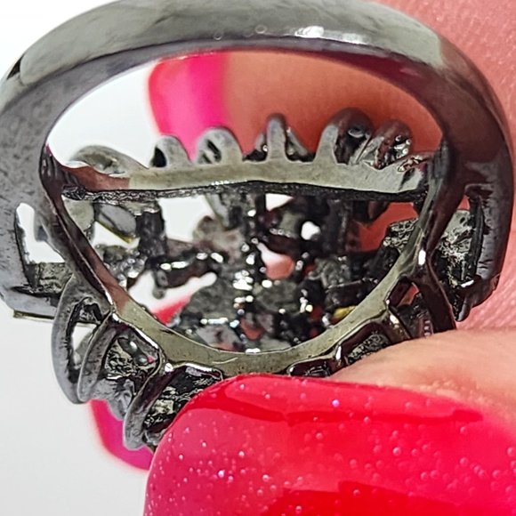 Baguette and Round White Rhinestone Dome Dressy Gunmetal Gray Cocktail Ring SZ 5 - Picture 13 of 13